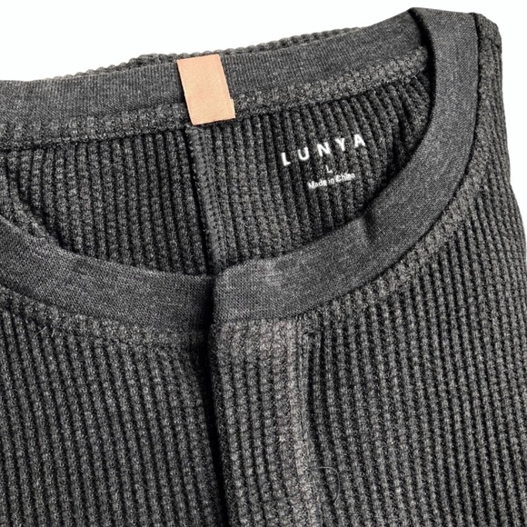 LUNYA Charcoal Waffle Thermal Long Sleeve Sleep Lounge Romper - Picture 4 of 7